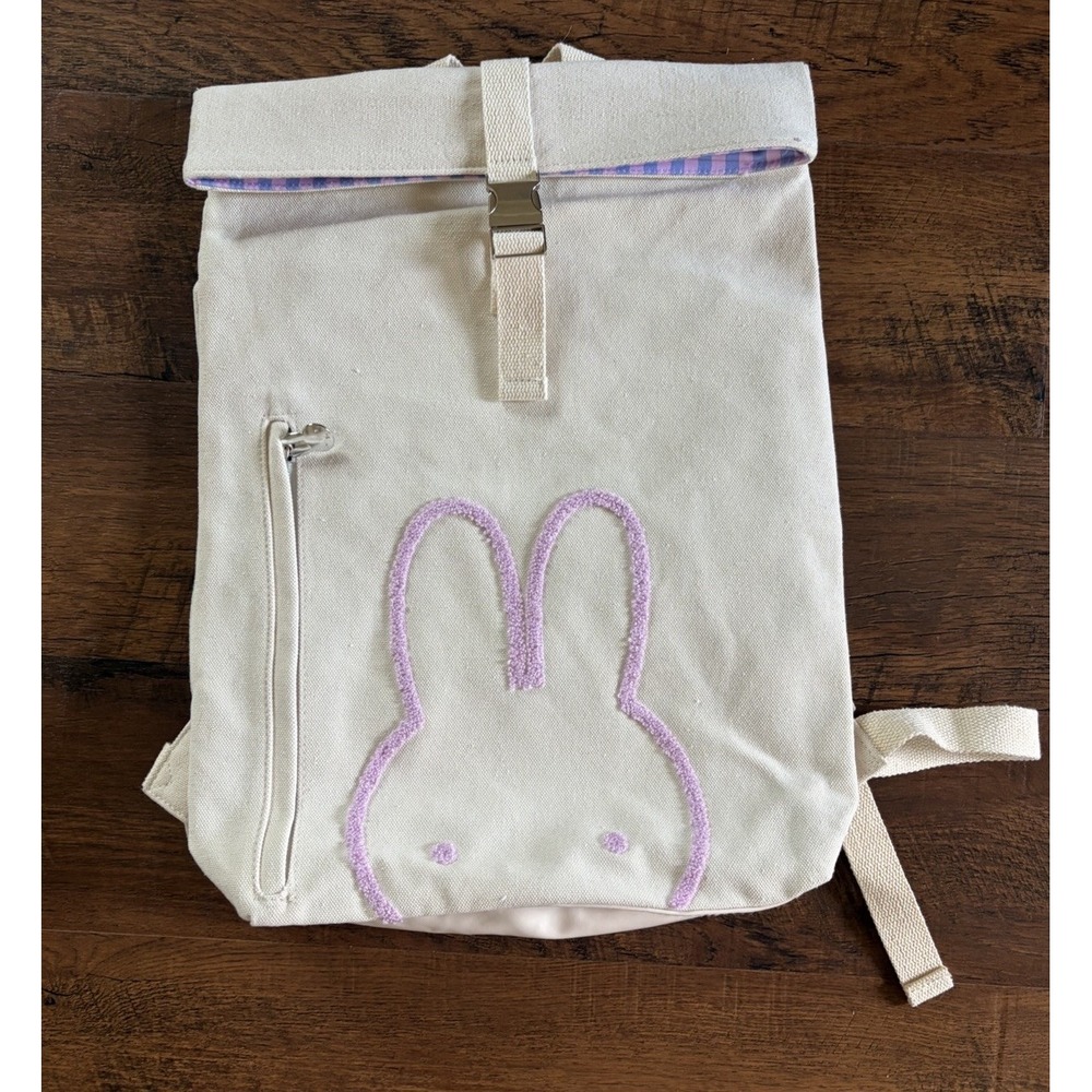 Miffy x HEMA Canvas Rolltop Backpack Nijntje Cream Purple School Bag Embroidered